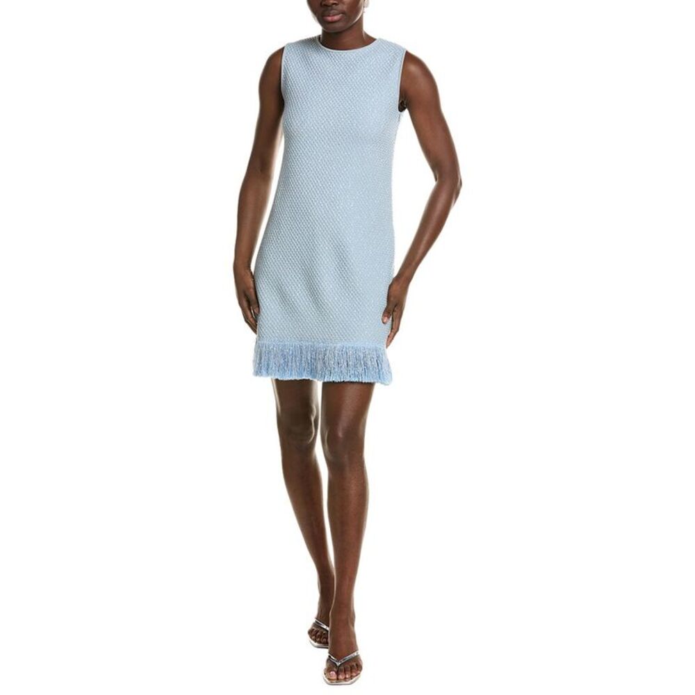 Oscar De La Renta Womens Tweed Textured Silk-Blend Dress, Blue